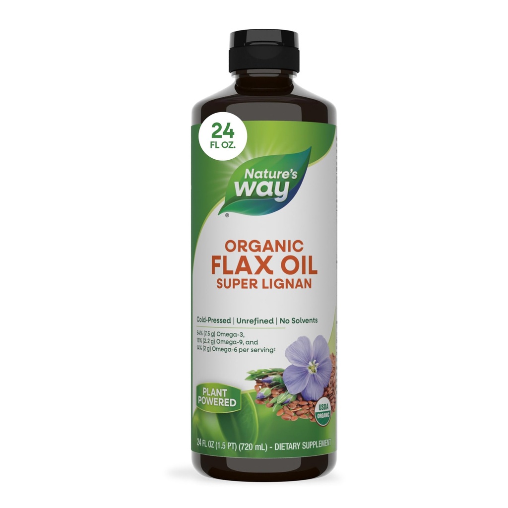 Nature's Way Organic Flax Oil Super Lignan, Cold-Pressed, ו-Unrefined, 24 Fl Oz