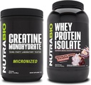 NutraBio Creatine Monohydrate, Unflavored, 500g ו Whey חלבון Isolate, שוקולד דיפל מקארוון, תוספת Bundle - שריר אנרגיה, צמיחה שריר Lean, התאוששות וכוח