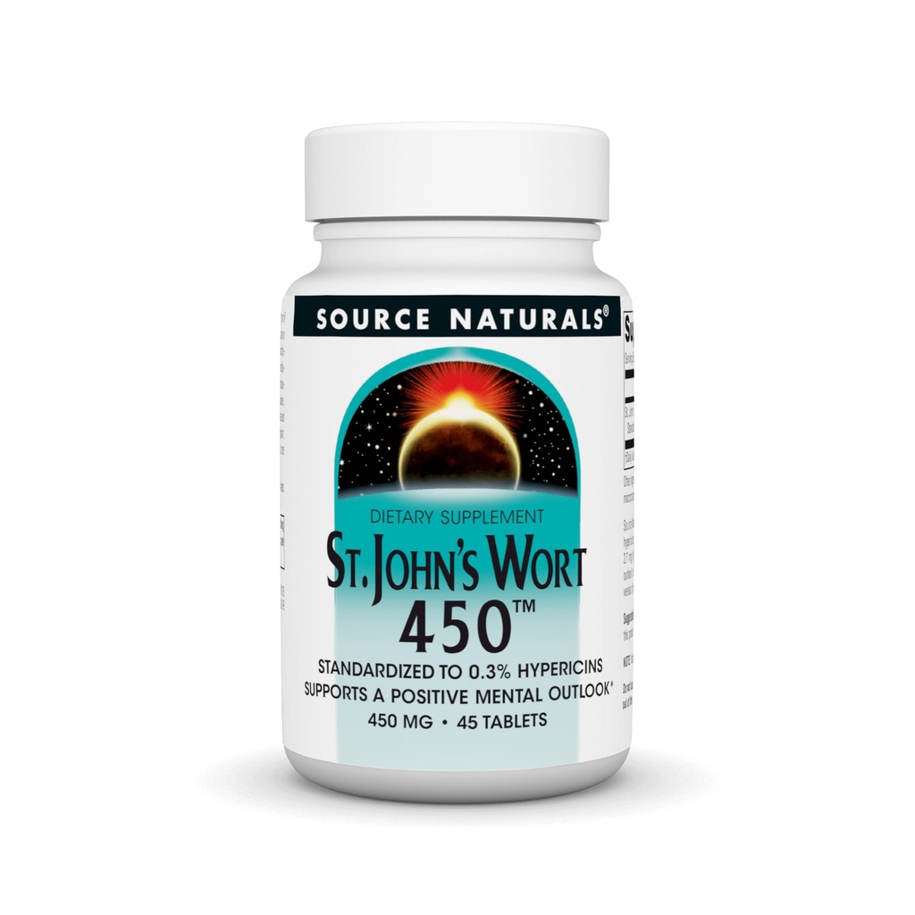 מקור Naturals St. John's Wort 450 מ"ג תומך ב- Outlook נפשי חיובי - 45 טבליות