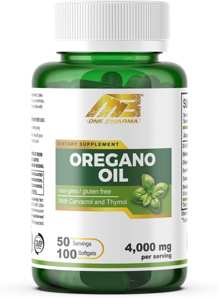 MB One Oregano שמן 4000 מ"ג - 65:1 לחלץ מ  Mediterranean Oregano - גבוה Carvacrol - תוספת כוח - 100 Softgels non-GMO, Gluten Free