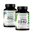 EMERALD LABS ויטמין D3+K2 (60 Caps) & Zinc 25 מ"ג (90 Caps) - Bone Health, Heart Support, Immune Support, Digestive Health, Oxidative Stress Support - Gluten-Free