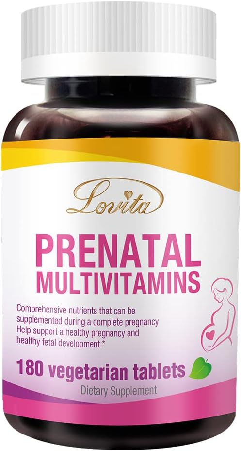 Lovita Prenatal Multivitamins - תמיכה תזונתית מקיפה לפני, במהלך, ופוסט-Pregnancy - 180 טבליות צמחוניות