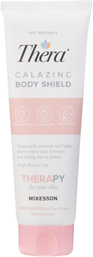 Thera Calazinc Body Shield, Calamine עם Zinc Cream - Skin Barrier Ointment for Eczema, Psoriasis, Diaper Rash - 4 oz. רכבת מספר 1