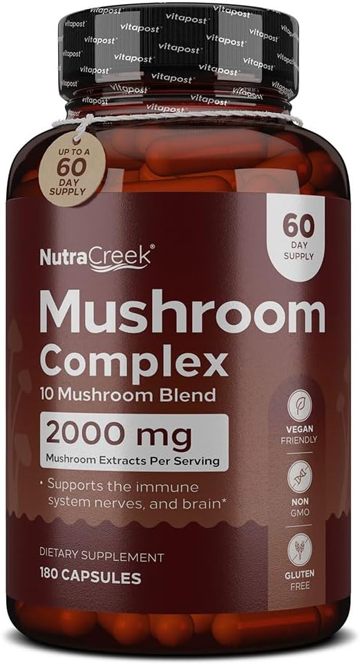 מורכב Mushroom | Cordyceps Mushroom, Reishi, Shiitake, Maitake ו Lions Mane תוסף. תוספת של 10Mushroom כדי לתמוך בראש ובגוף שלך | 180 מ"ר קפסולות