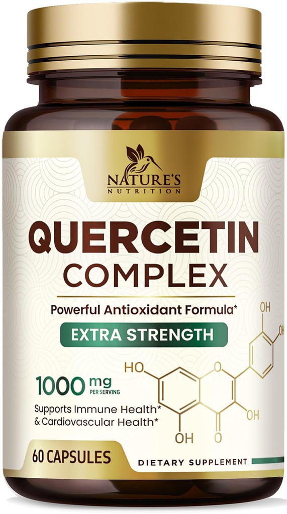 תוסף Quercetin 1000 מ"ג - תמיכה טבעית, מבוססת צמחים עבור Immune, cell, Respiratory & Seasonal שינויים - תוספת כוח Quercetin Dihydrate מ Sophora Japonica - 60 Veggie קפסולות