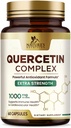 תוסף Quercetin 1000 מ"ג - תמיכה טבעית, מבוססת צמחים עבור Immune, cell, Respiratory & Seasonal שינויים - תוספת כוח Quercetin Dihydrate מ Sophora Japonica - 60 Veggie קפסולות