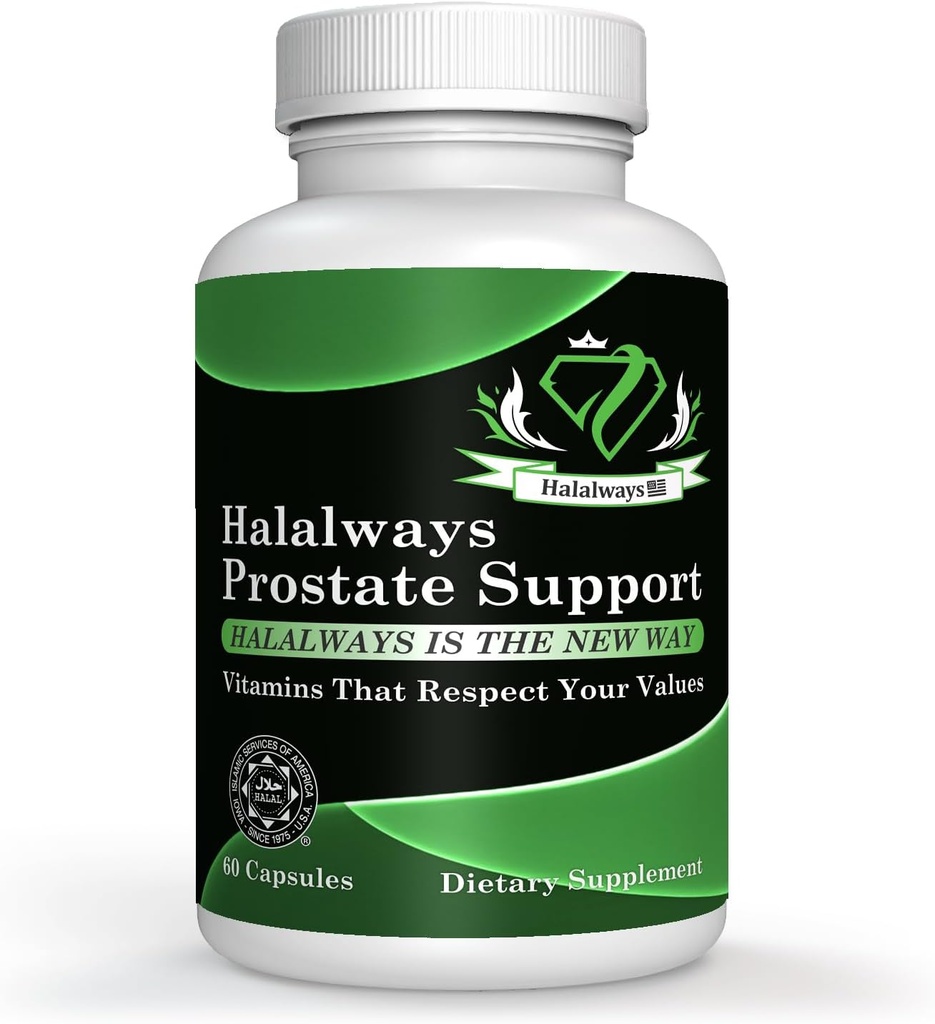 Halalways Prostate Support Halal תוסף (Saw Palmetto, Plant Sterol Complex, Selenium,Pygeum africanum Bark אבקת)