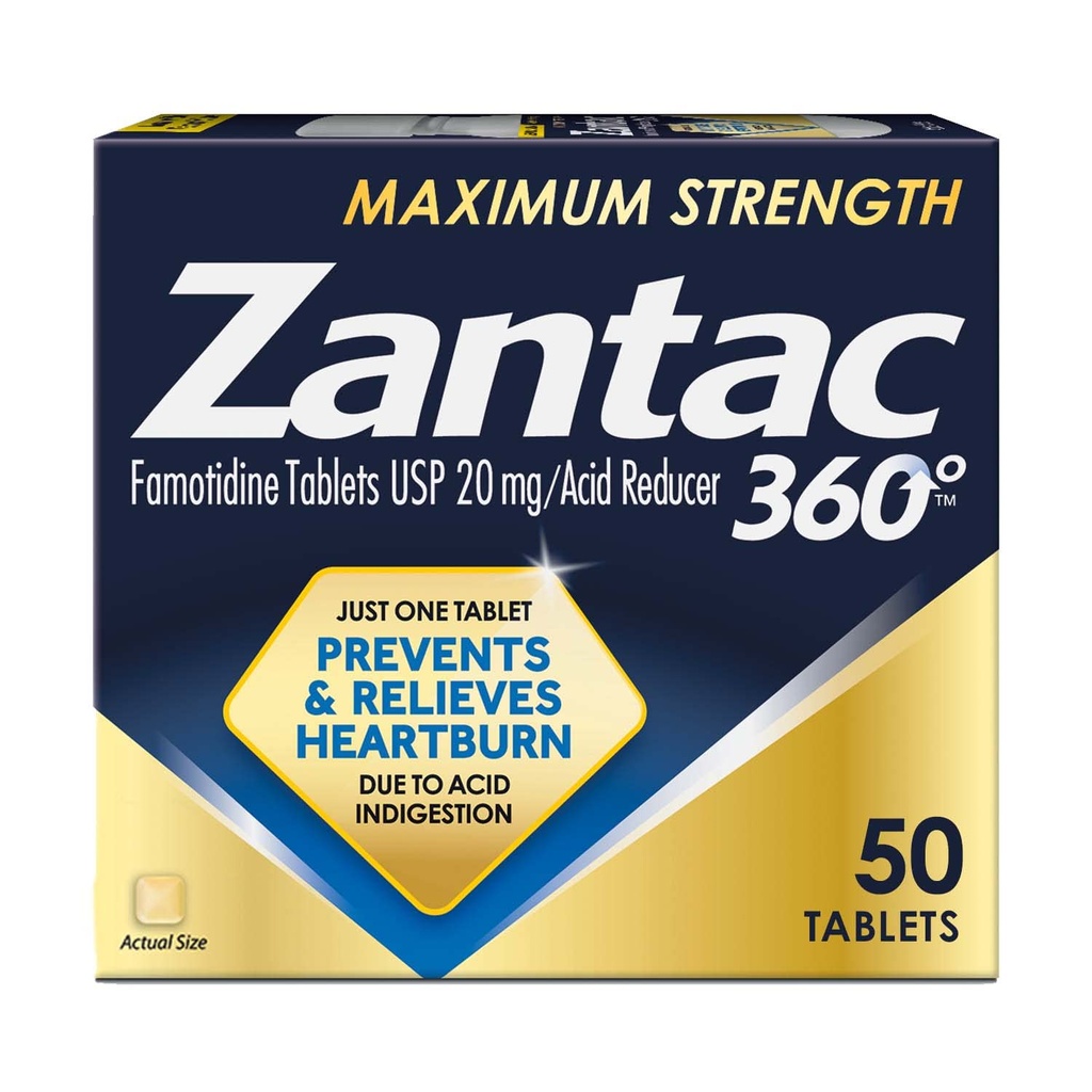 Zantac 360 Power Tablets, 50 Count, Heartburn Prevention and Relief, 20 מ"ג טבליות