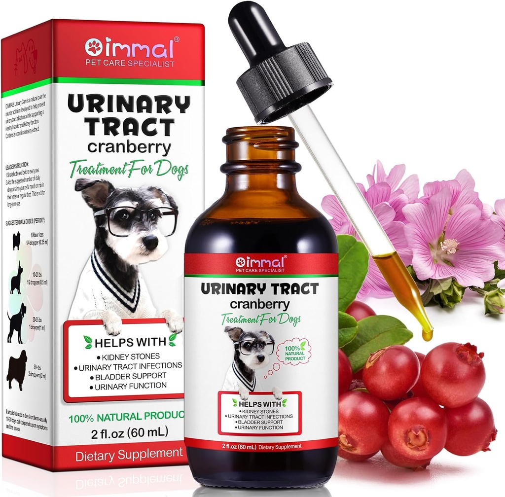 טיפול ב-UTI - טיפול בדלקת שתן שתן, Kidney+Bladder Support Supplement, Natural Cranberry Extract for Dogs, Supports Urinary and Digestive Health (2 Fl Oz)