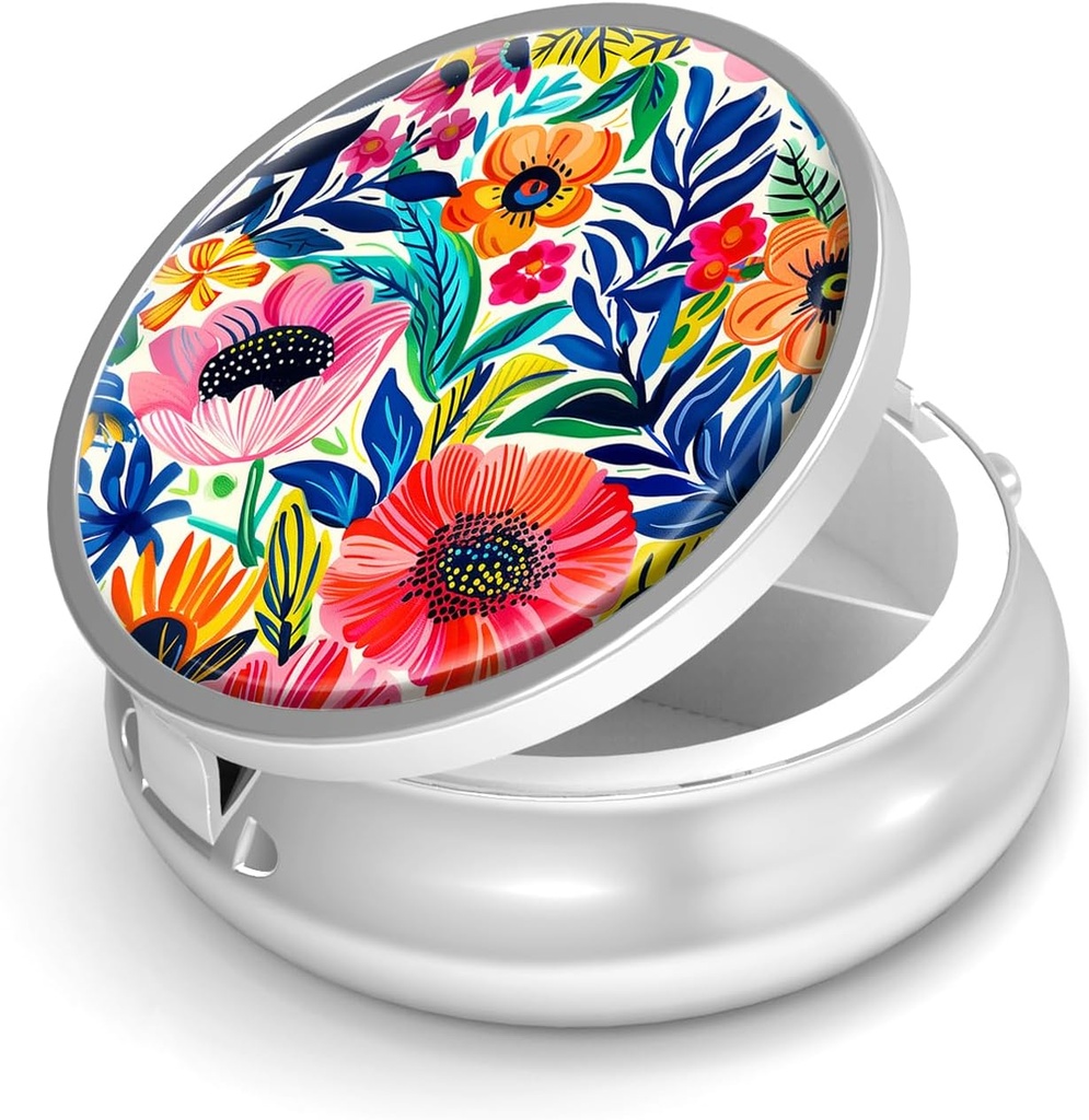 גלולת גלולת גלולות 3 עבור Purse & Pocket Mini Metal Pill Holder Travel Piller מכיל גלולותer כדי להחזיק תוספי ויטמינים BPA-Free (Garden Flower)