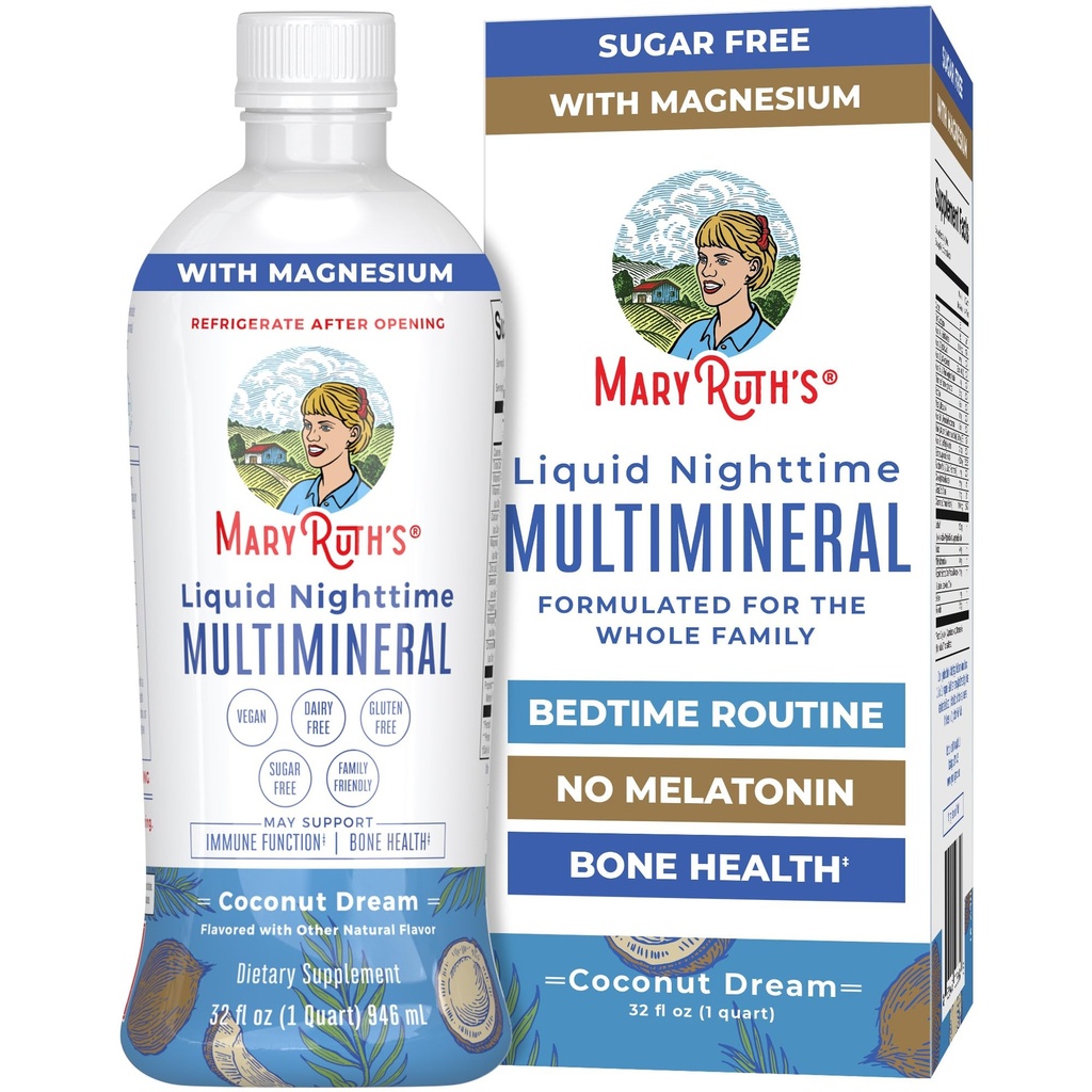 MaryRuth Organics Nighttime Multimineral | No Melatonin | Bedtime Routine | Magnesium Citrate | Calcium | Zinc | ויטמין D3 זמין ב 4 Flavors - טבעוני | סוכר חינם | 32 Ozten Free | 32 Ozium Citrate