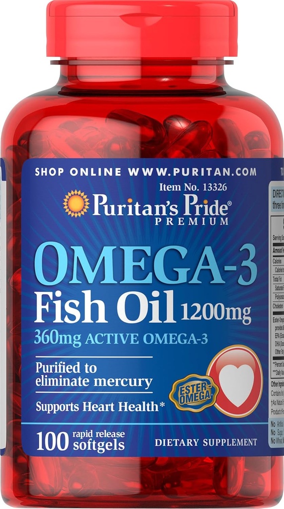 גאווה של Puritan אומגה 3 שמן 1200 מ"ג (360 מ"ג Active אומגה 3) - 100 Softgels