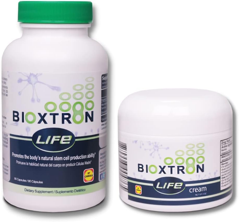 Bioxtron Life AFA Stem Cell תוסף - תמיכה משותפת וכאב שרירים - תמיכה במערכת החיסון - רמות אנרגיה תמיכה - ייצור תאי גזע - Blue Green Algae Spirulina - 90 Caps + Cream 2 oz