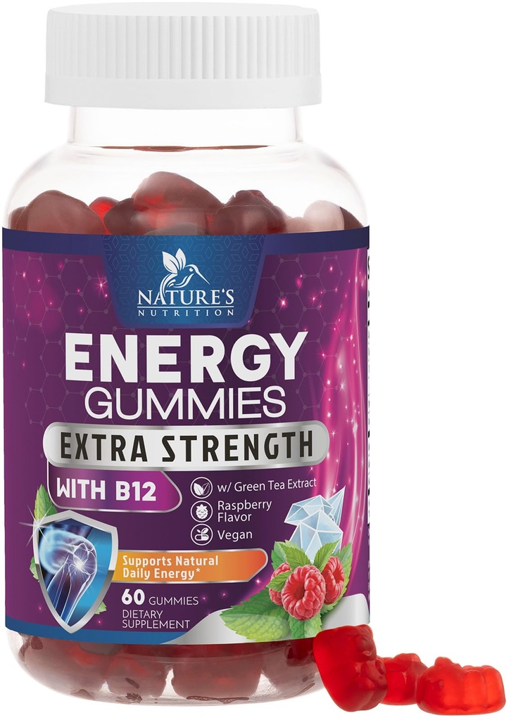 אנרגיה מסטיק 1000mcg - עם ויטמין B12, תמיכה טבעית תה ירוק, דיילי אנרגיה חניכיים - ברי פלאבפור B12 תרגיל צ'רצ'ל ריצה Cycling & ספורט - 60 צ'רדס