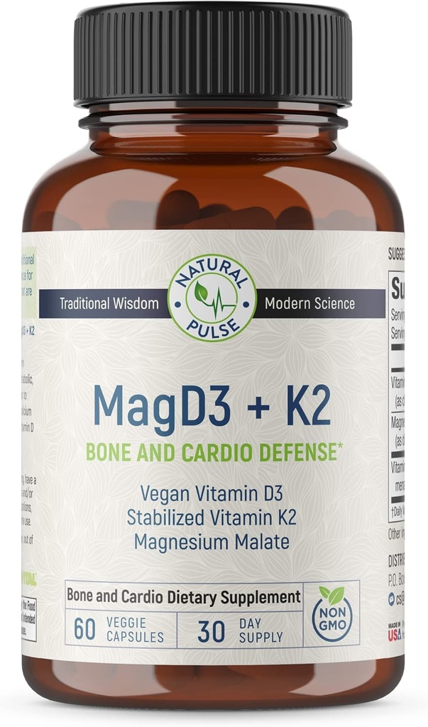 מגנזיום Malate + ויטמין D3 + Stabilized ויטמין K2, תוסף תמיכה מלא לאנרגיה סלולרית, Cardiovascular, Immune ו- Metabolic Health &עצמות העצם, 90 Veggie Caps
