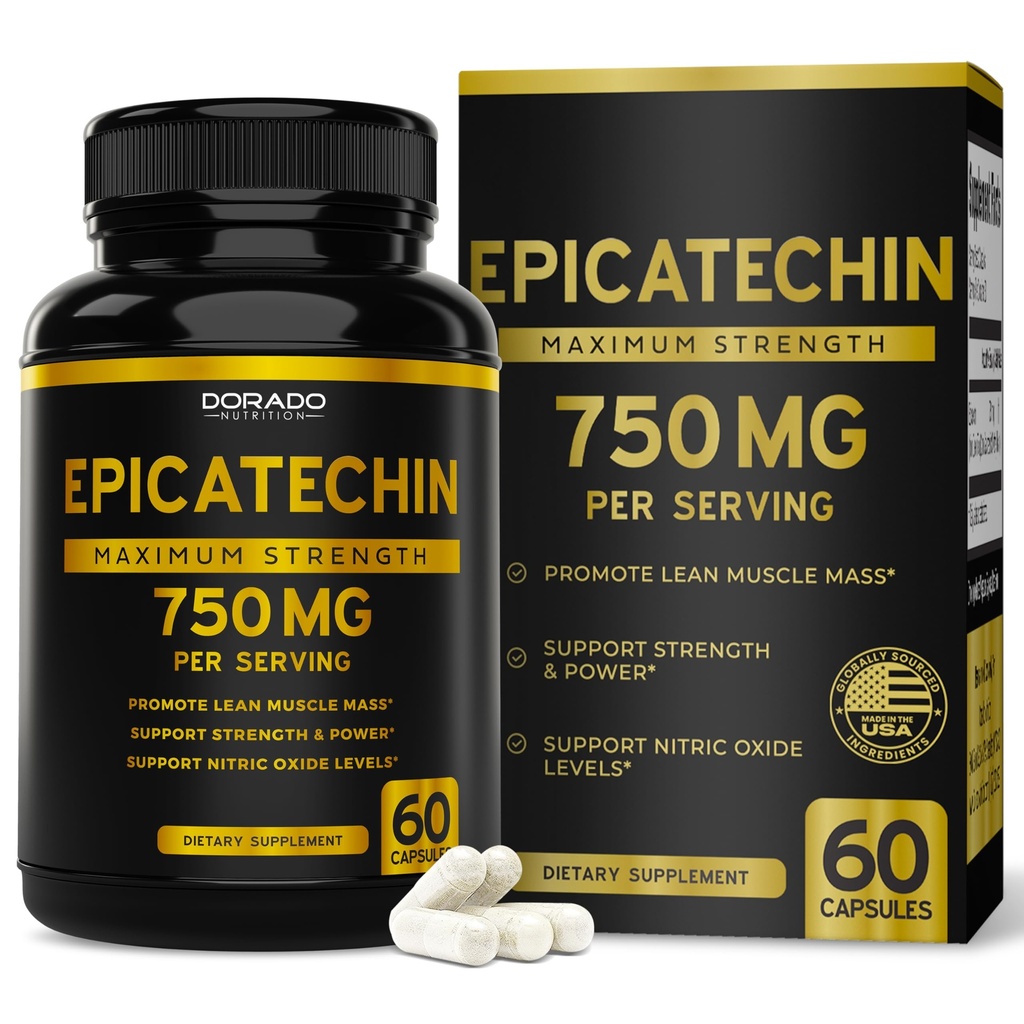 Epicatechin לחלץ 750 מ"ג פרי - (60 קפסולות) - תומך שריר Lean, Nitric Oxide, Myostatin Inhibitor, Sta, Endurance, Pump & Gains - Non-GMO & טבעוני תוספת (60 Count)