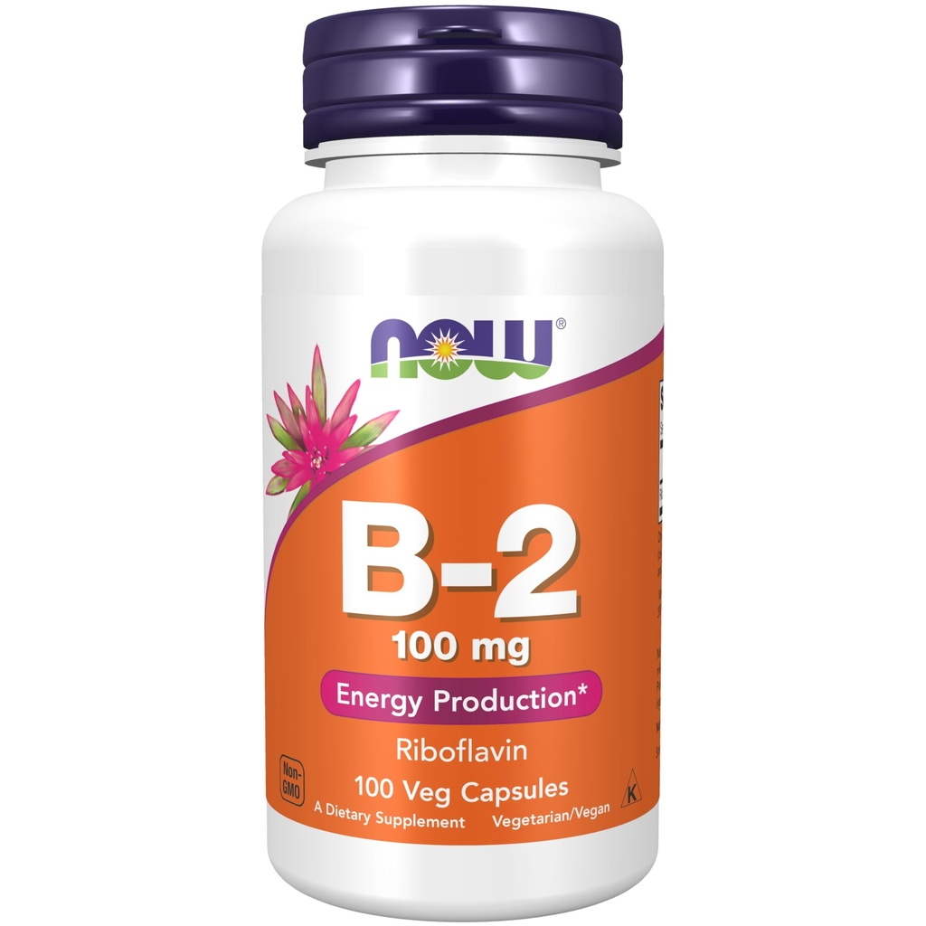 תוספי מזון עכשיו, ויטמין B-2 (Riboflavin) 100 מ"ג, ייצור אנרגיה *, 100 קפסולות Veg