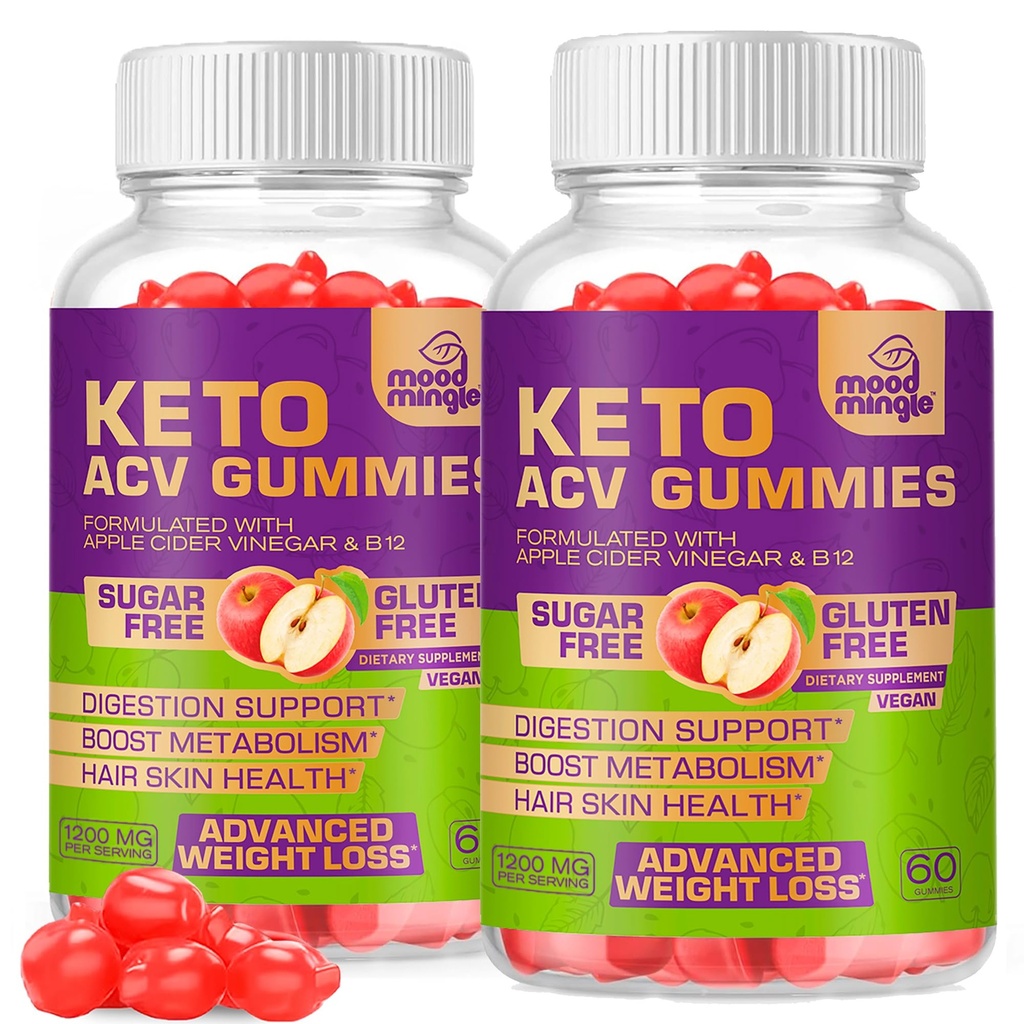Keto ACV Gummies Gluten & Sugar-Free Apple Cider Vinegar Gummies for Advanced Weight Loss - Rapid Fat Burner Diet Supplement for Women Men - 60 Gummies (1000MG) (2-Pack)