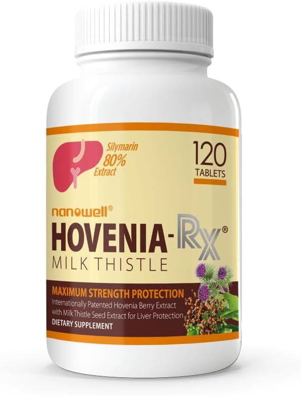 NANOWELL Hovenia-RX חלב זהtle - Liver Support Supplement with 80% Silymarin Milk Thistle Seed Extract - 120 טבליות, 30 יום אספקה