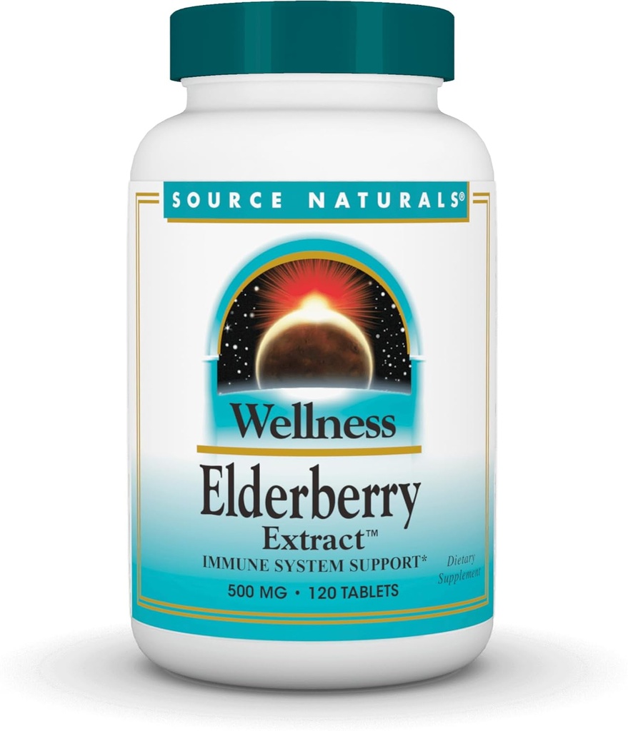 מקור Naturals Wellness Elderberry Extract for Immune System Support - 500 מ"ג, 120 טבליות