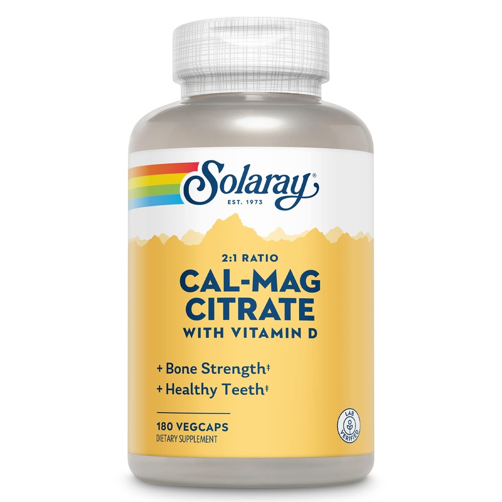 SOLAרי Calcium & Magnesium Citrate 2:1 Ratio w / Vitamin D-3, עצמות בריאות, שריר ו מערכת תמיכה מערכת העצבים, גבוה Absorption 180 קפסולות