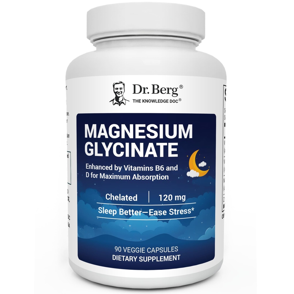 ד"ר ברג כוח מקסימלי 4in-1 Chelated Magnesium Glycinate עם נקי, Potent & Pure Ingredients | 4X Lab-Tested & מאומת | USA Formulated Magnesium Supplements | 90 קפסולות