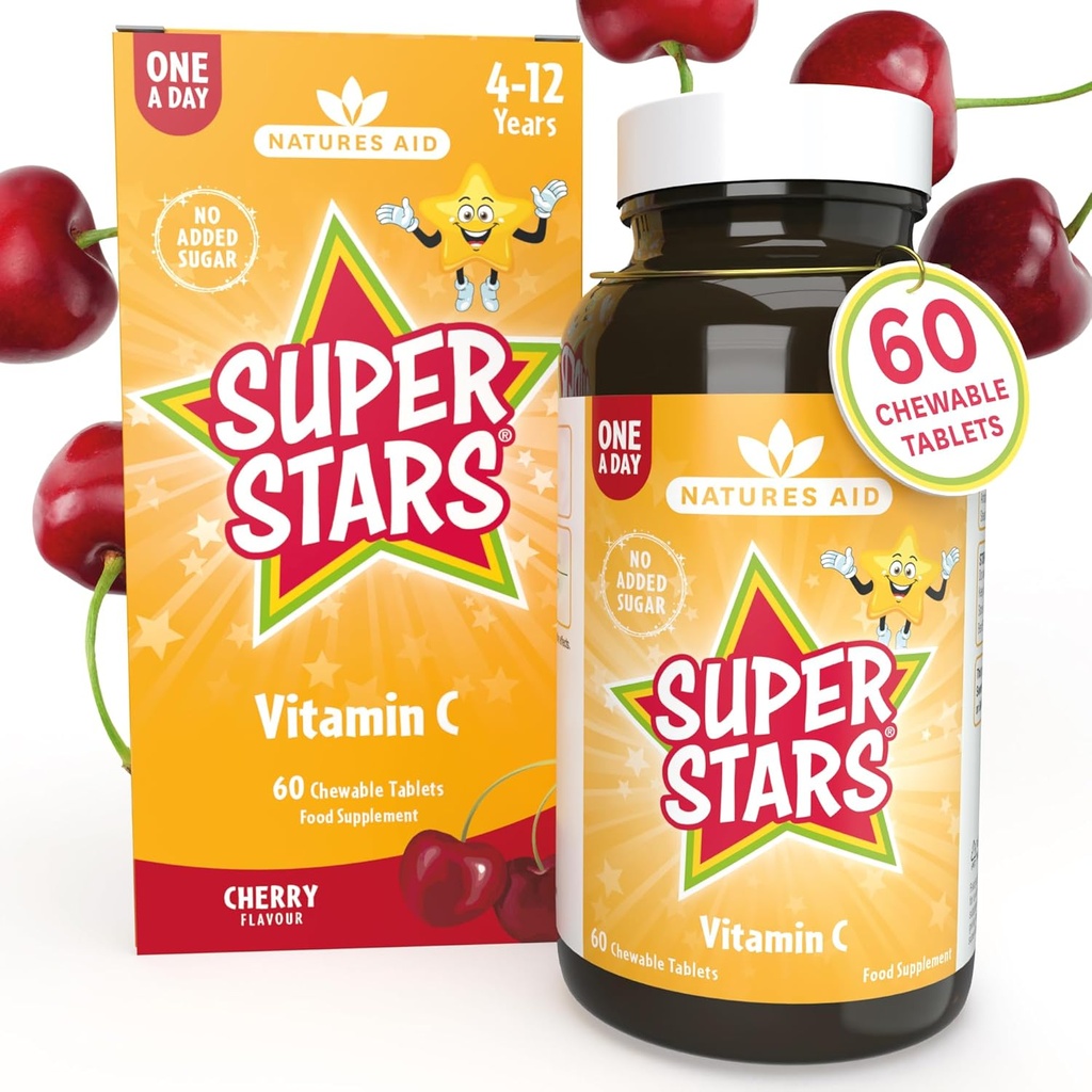 Hemir Natures Aid Super Stars ויטמין C לילדים 4-12 שנים, 60 טבליות צ'כוסיות
