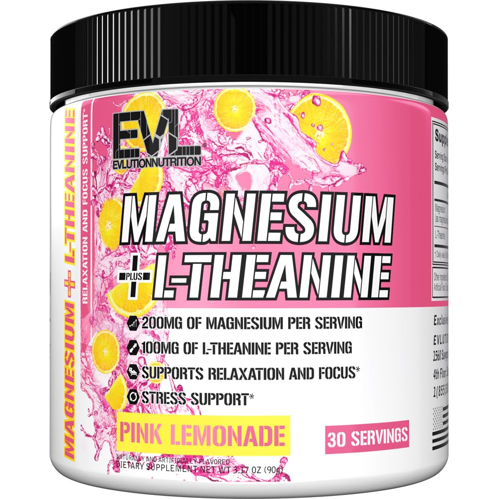 תמיכה תזונתית Evlution Magnesium + L-theanine - הנרגעות טבעית ו Focus תמיכה - 200 מ"ג מגנזיום + 100 מ"ג L-theanine - טבעוני & non-GMO - אבקת דיאטת אבקה - 30 משרתים - לימון ורוד