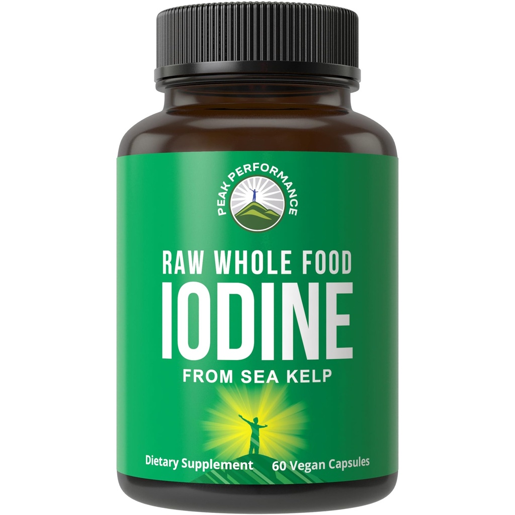 Raw Whole Food Iodine תוספת של Oracle (Ascophyllum Nodosum) על ידי Peak Performance. Potassium Iodide טבליות. for Metabolism, Energy, and Immune. 60 קפסולות טבעוניות, גלולות