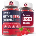 NEVISS Methyl B12 ויטמינים 5000 mcg Gummies + ברזל 18 מ"ג לנשים - Active Methylcobalamin Methylated B12 ויטמין W / L-MethylFolate, B6 (P5P) & D3 לאנרגיה & Focus תמיכה, 120 משרתs