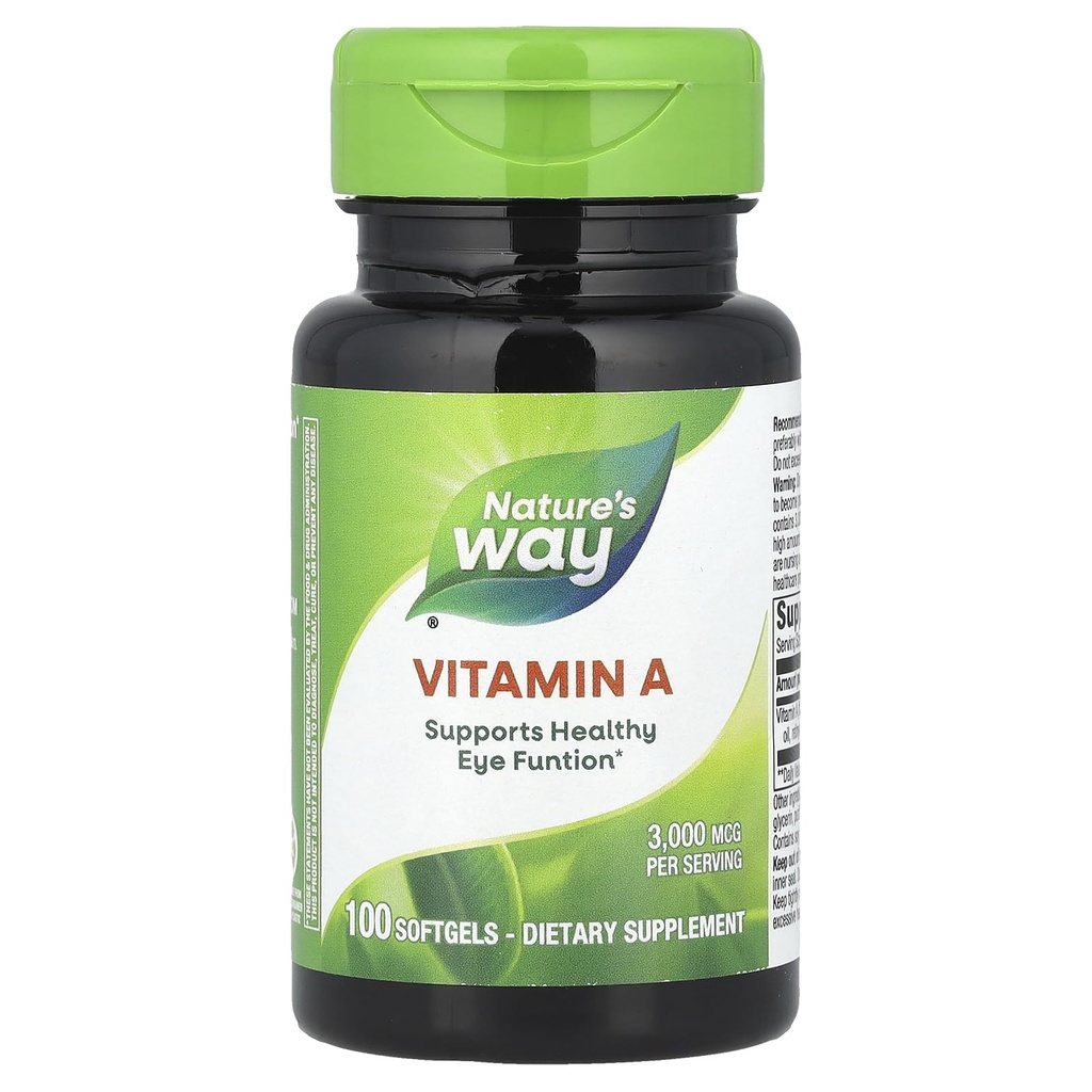 Nature's Way ויטמין A, High Potency, תומך בתפקוד עיניים בריא*, 3,000 mcg לכל משרת, 100 Softgels (Packaging May Vary)