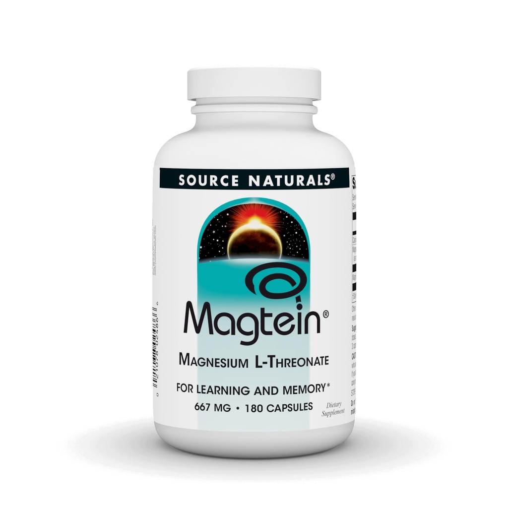 מקור Naturals Magtein Magnesium L-Threonate, 667 מ"ג, תומך להתמקד, Mood, זיכרון בריא, תפקוד קוגניטיבי - 180 קפסולות