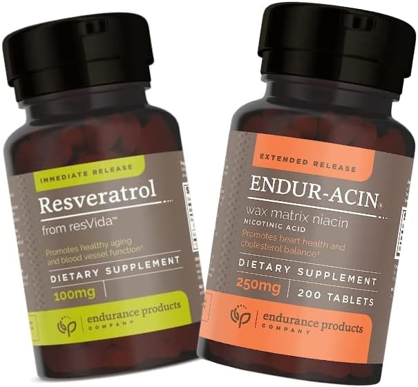 Endurance Products Resveratrol תוסף - Grape Skin Extract and ENDUR-ACIN 250mg Niacin - מהדורה מורחבת עבור Absorption & Low-Flush