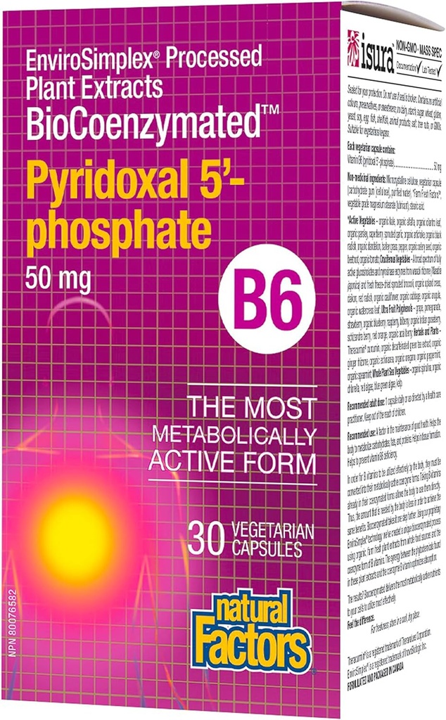 גורמים טבעיים BioCoenzymated Pirodoxal 5'-Phosphate 50 מ"ג 30 VCaps