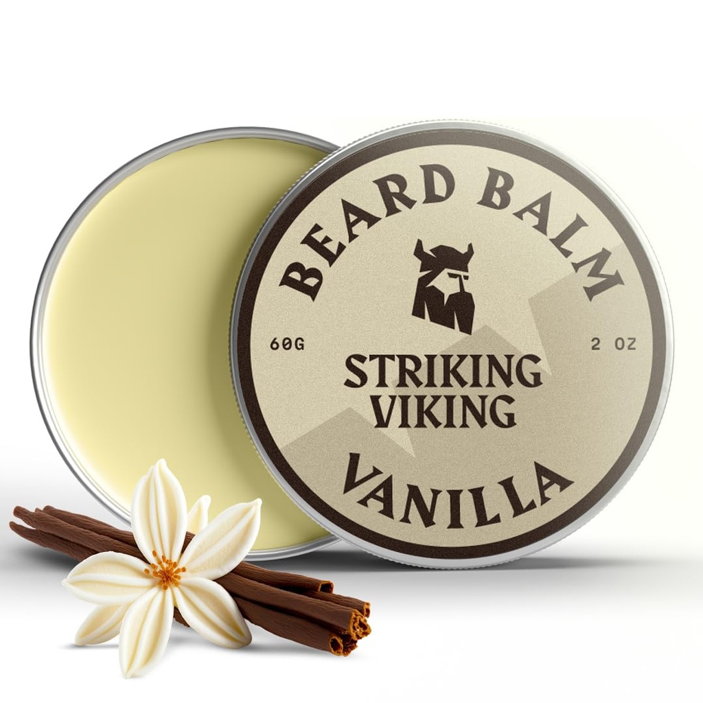 Striking Viking Beard Balm for Men - Leave in Beard Conditioner - Styling Balm Made עם באופן טבעי Derived Beard Butter, Argan & Jo Joba Oils (2 Ounce (Pack of 1), Vanilla)