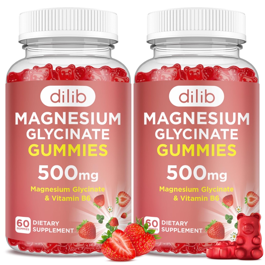 Magnesium Glycinate Gummies 500 מ"ג למבוגרים ולילדים Magnesium תוספת עם ויטמין B6-Natural Calm Gummies-Calm Mood, השרירים & Sleep Support-Strawberry פלמור, 120 חניכיים