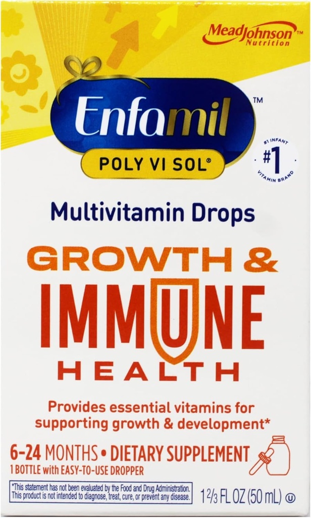 Enfamil Prenatals & Baby ויטמינים פולי-Vi-Sol עם תוספת ברזל Multivitamin טיפות עבור תינוקות טודלר, פירות, 50 מ"ל