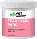 Vet Worthy Tear Stain Pads for Dogs - פתרון Soaked Pads - הסר סטטינים מכלבים Fur - Gentle and Safe - 90 Pads.