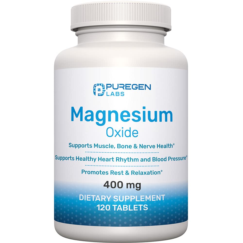 Magnesium 400 מ"ג תוספת (High Potency) - Magnesium Oxide for Immune Support, Muscle Recovery, Leg Cramps ו- 120 טבליות