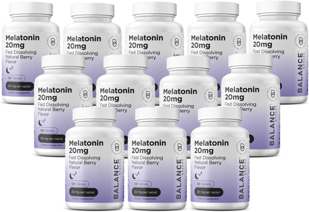 Balancebreens Melatonin 20 מ"ג טבליות למשמעת מהירה - High Potency, Fast Acting, Natural Sleep Support - Sleep Aids for Adults - Non-Groggy, Drug-Free Formula - 120 כדורי שינה