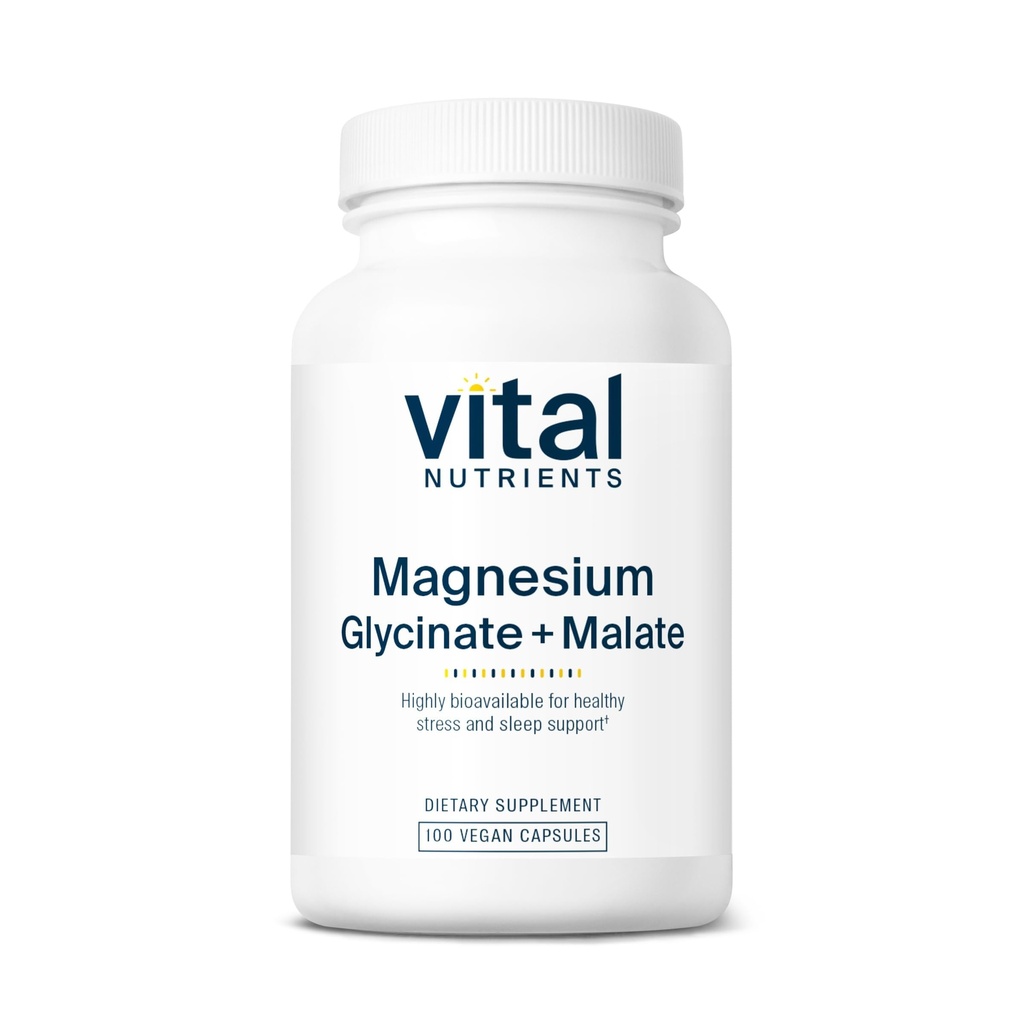 חומרים מזינים Vital Foodsents Magnesium Glycinate + Malate | 120 מ"ג טבעוני תוספת מגנזיום עבור נשים וגברים | שריר, לב, תמיכה העצם* | קידום מרגיעה | גלטן, חלב וסוי חינם | 100 קפסולות