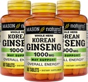MASON NATURAL קוריאני גיינסנג 1,000 מ"ג, תומך אנרגיה, אנדורנס וינאליות, 60 טבליות, Pack של 3