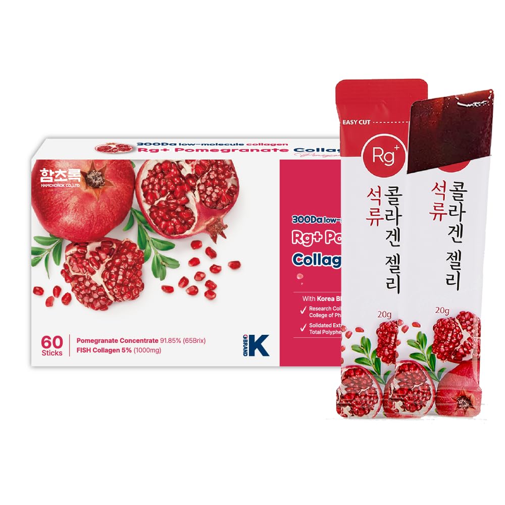 HAMCHOR❤️Rg+ Anti-Aging קוריאני-Beauty Pomegranate Collagen Jelly 20g x60 Stick / + Geneseng Concentrate + ויטמין C & E עבור תמיכה Immune, Skin, Hair, Hair, and Joint (60)