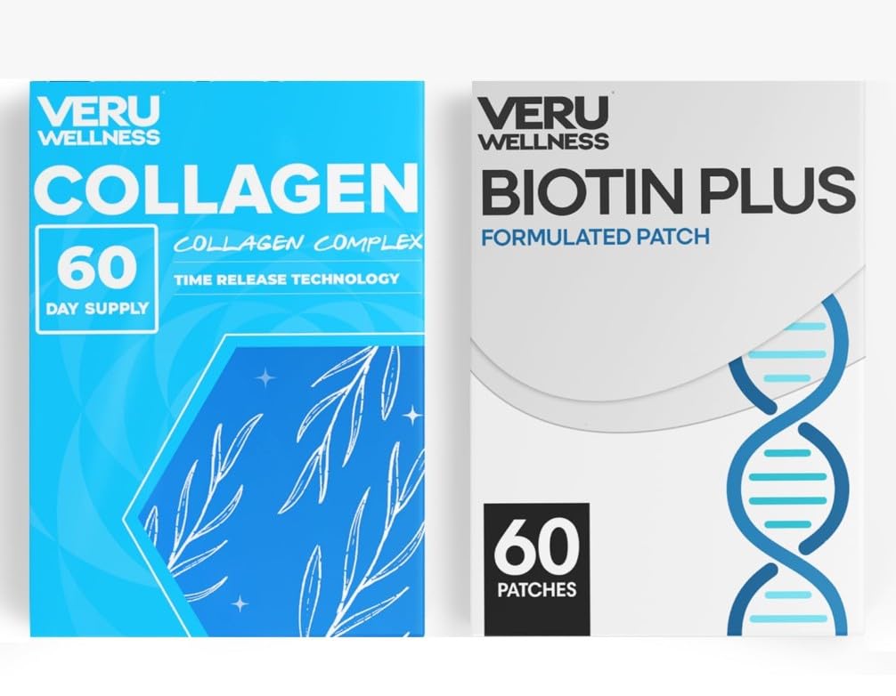 Veru Wellness Hair Skin Nail Duo Lifestyle Patches - Biotin Collagen - self Adhesive Time Release Topical Patch, 8-10 שעות (60 יום אספקה)