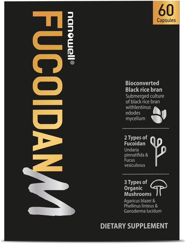 NANOOD Fucoidan M - Brown Seaweed Immunity תוסף עבור Got Health & Immune Support with Mushroom Complex - 60 קפסולות