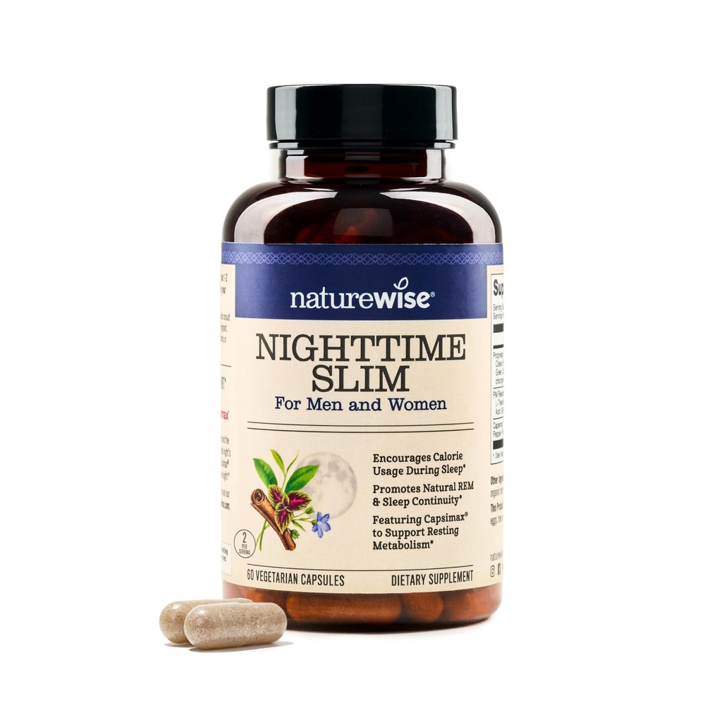 Naturewise Nighttime Fitness תמיכה תוספי & Natural Sleep Aid with Cayenne Extract, קפה ירוק באן, GABA, L-theanine - Vegetarian, non-GMO - 60 קפסולות.