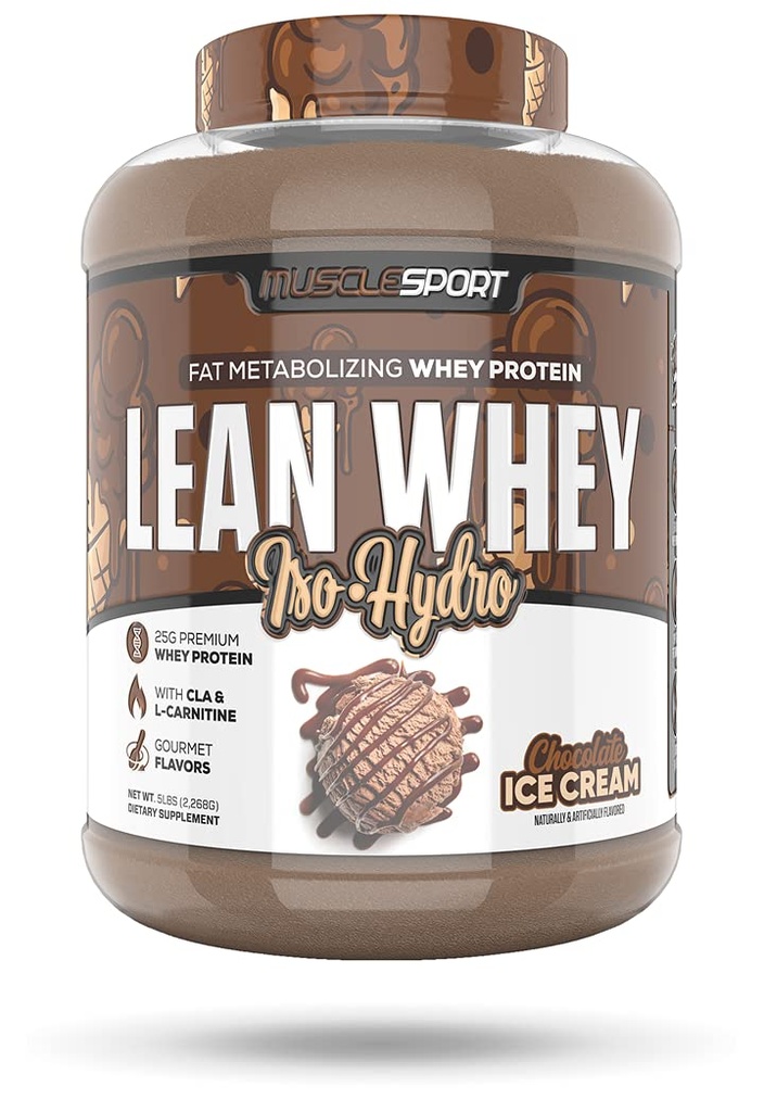 אבקת חלבון שרירי Lean Whey Revolution - Whey חלבון Isolate - Low Calorie, Low Carb, שומן נמוך, פלאברס מדהים - 25g חלבון per Scoop - 5lb שוקולד Ice Cream