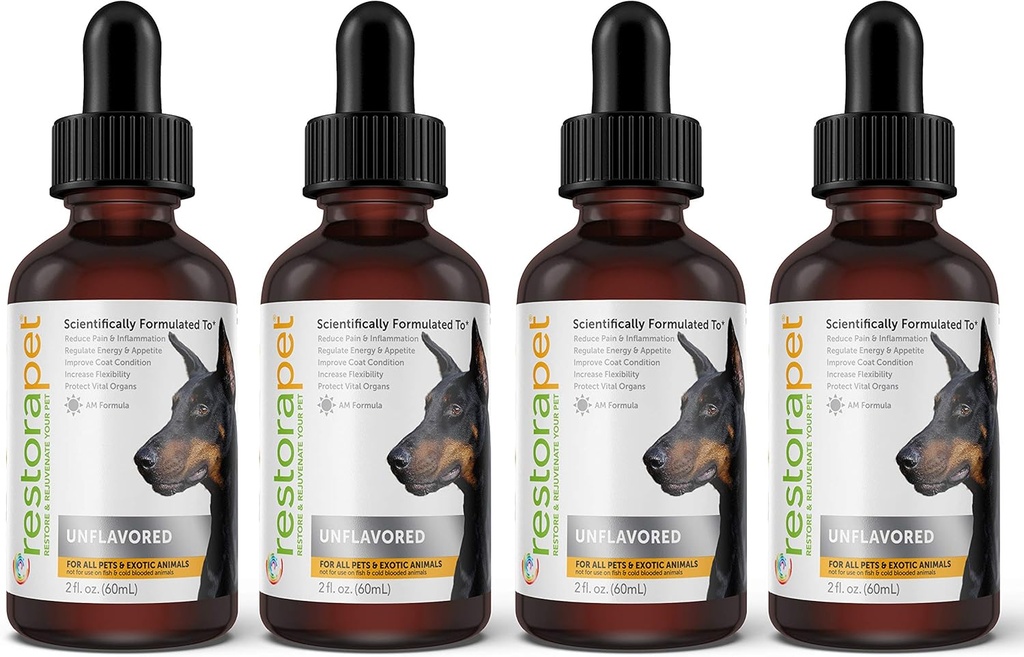 Restora Peter 4Pack Dog & Cat Unflavored נוזל Multivitamin | כלב דלקת פרקים כאב הקלה | היפ & Joint ויטמינים לכלבים | תוספת אנטי דלקתית לכלבים & חתולים | אורגני & Non-GMO, Vet Approved