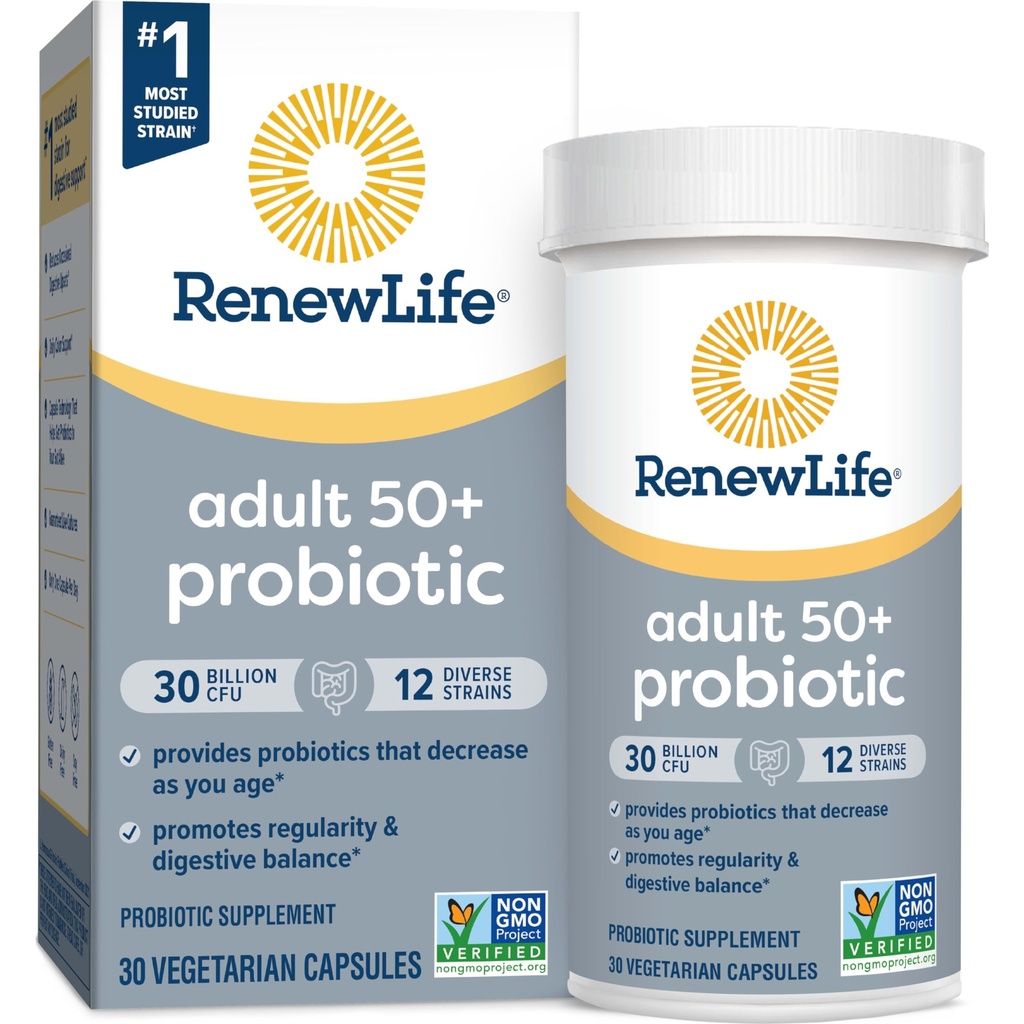 Renew Life Probiotic 50 Plus Probiotic כמוסות פרוביוטיקה, תוספת יומית תומכת בריאות שתן, עיכול ו Immune, L. Rhamnosus GG, חלב, סויה וגלוטן חינם, 30 מיליארד CFU, 30 Countive ו- Immune Health, L. Rhamnosus GG, חלב, חלב, סויה וגלוטן ללא גלוטן, 30 מיליארד CFU, 30 Count Count Count90