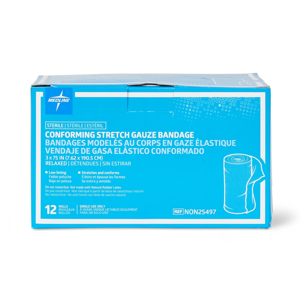 Medline Sterile Conforming Gauze Bandages, 3" x 75, אידיאלי עבור Wound Care, Pack של 96